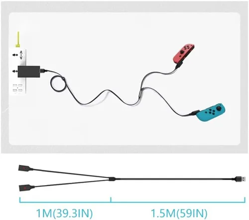 Vista 3 de Cable de carga Joycon para interruptor portátil, 98.4 pulgadas, reemplaza la base de carga original del interruptor, reemplazo de viaje, base