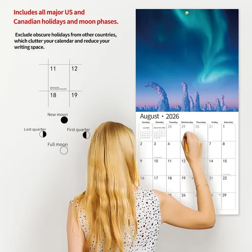 Vista 5 de Calendario de pared 2026, calendario 2026, julio de 2025 a diciembre de 2026, calendario de pared Aurora, 12 x 24 pulgadas abierto, página completa