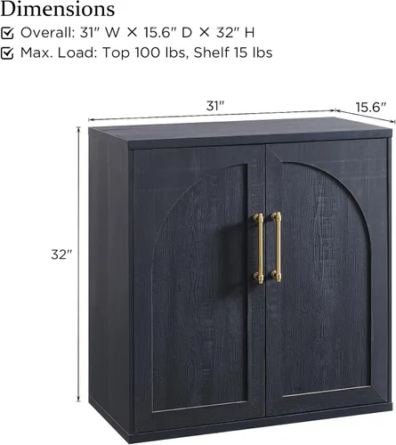 Vista 2 de ACCOHOHO - Aparador de puerta arqueada, color negro Modular, Multi-Compartment Storage, Adjustable Shelf, Soft Close Hinges, Freestanding, for