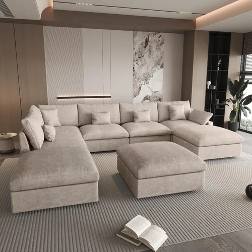 Vista 36 de WJShome Sofá Seccional Cloud Couch de 83 pulgadas para sala de estar, sofá seccional modular relleno de plumón, sofás en forma de L con otomana