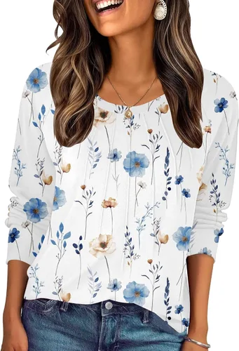 Vista 28 de Zeagoo Blusas de otoño para mujer, camisas de manga larga, blusas casuales de algodón, blusas plisadas elegantes 2025