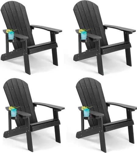 Vista 12 de Silla Adirondack, sillas de plástico resistentes a todo tipo de clima, con soporte para tazas, 5 pasos fáciles de instalar, sillas de exterior