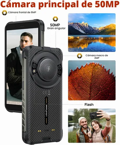 Vista 3 de Ulefone RugKing (16 GB+128 GB) Android 15 4G Smartphone, 9600 mAh, altavoz de 126 dB, cámara de 50MP+2MP+8MP teléfono resistente de 5.99 pulgadas