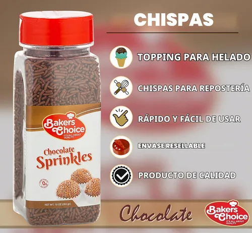 Vista 4 de Bakers Choice Gránulos de chocolate para aderezos de helado, chispas de chocolate Jimmies para hornear, sin lácteos, Kosher de 10 onzas.