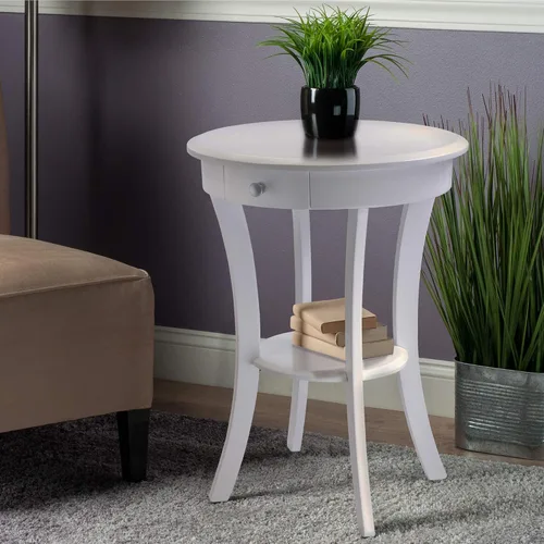 Vista 2 de Mesa auxiliar Sasha Accent, de la marca Winsome. Hecha de madera, con cajón, patas curvas, man-made-material, Blanco