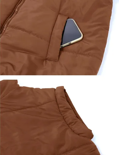 Vista 6 de APAFES Chaleco acolchado de invierno para mujer, ligero, cuello alto, manga corta, acolchado, con bolsillos