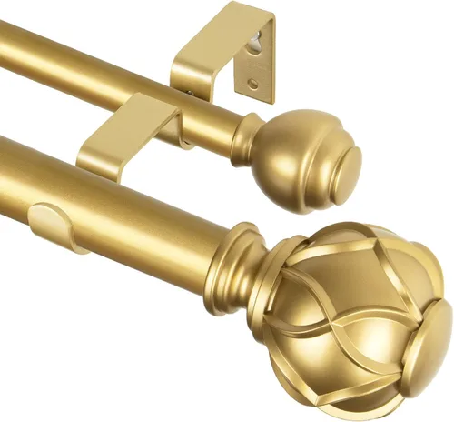 Vista 13 de KAMANINA Barras de cortina dobles para ventanas de 72 a 144 pulgadas, oro Dorado champán