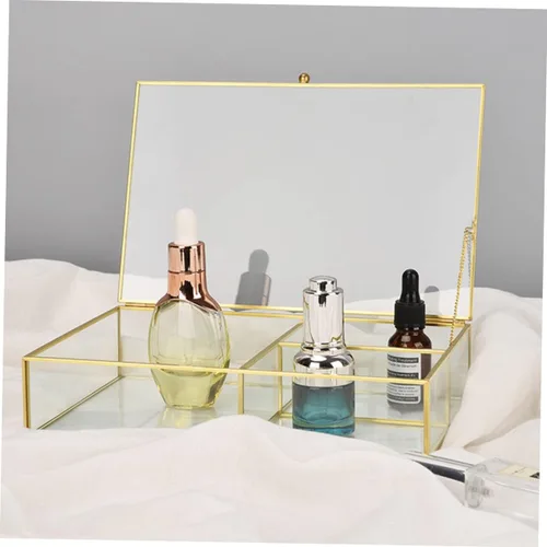 Vista 4 de Homoyoyo Caja de cosméticos de vidrio de escritorio con tapa, organizador de joyas para lápices labiales, pulseras y almacenamiento de maquillaje