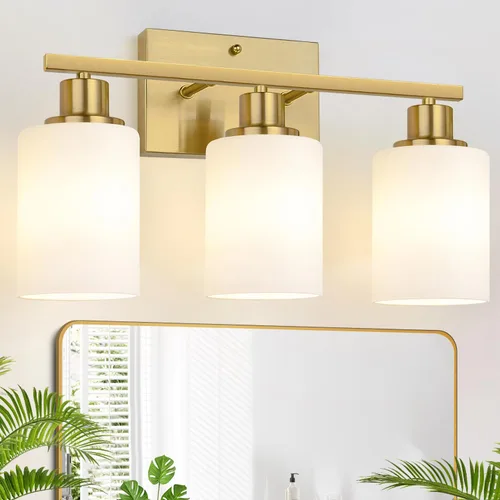 Vista 8 de MOKATNG Juego de 2 apliques de pared para baño, luces de tocador modernas negras con pantalla de vidrio blanco, lámpara de pared de baño