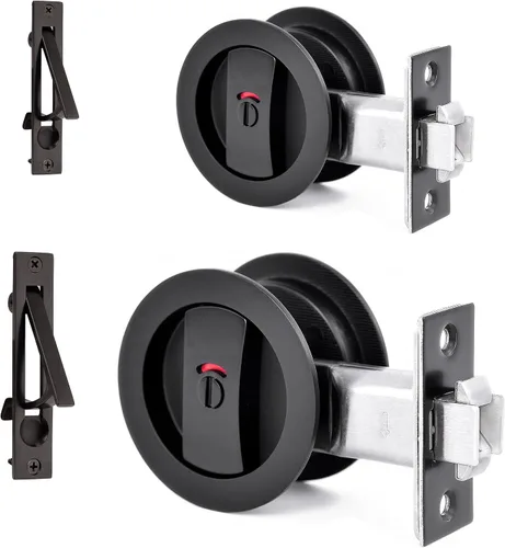 Vista 24 de Dontay Cerradura de indicadores codificados por color para puerta de bolsillo, cerradura de manijas de privacidad (cama/baño), fondo de 2-3/8 Níquel
