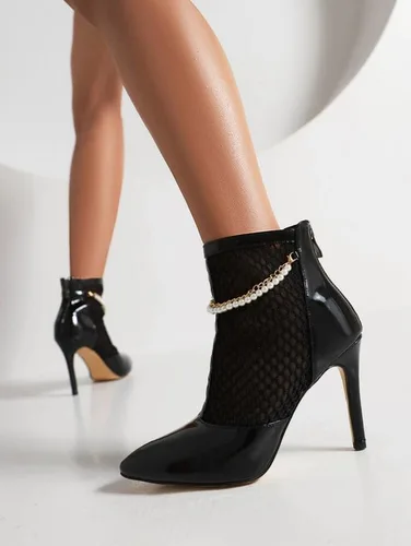 Vista 4 de SEIFIN Botines de tacón de aguja con cordones de malla para mujer