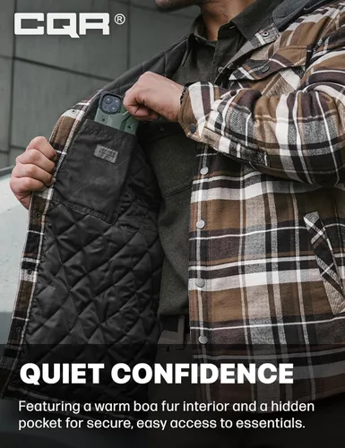 Vista 9 de CQR - Chaqueta tipo camisa de franela para hombre, de manga larga, cálida para invierno, para exteriores, casual, a cuadros, con bolsillos