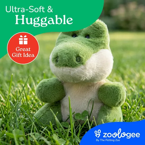 Vista 6 de The Petting Zoo Peluche de cocodrilo, regalos para niños, animales de vida silvestre Nuggetz, juguete de peluche de cocodrilo verde de 6 pulgadas