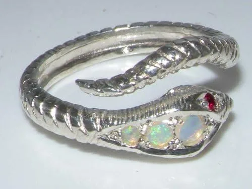 Vista 6 de Anillo de plata de ley 925 auténtico ópalo y rubí para mujer