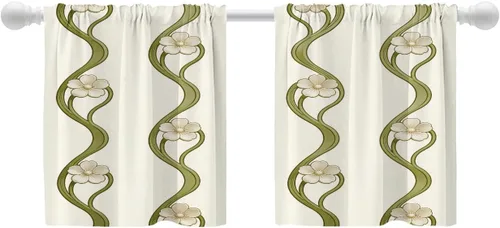 Vista 57 de Shrahala Art Nouveau Floral Pattern Blackout Curtain Tiers, Delicate Vine and Flower Design Kitchen Valance Light Blocking Tier Drapes with Rod