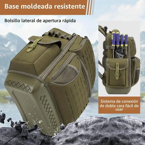 Vista 5 de Mochila de herramientas resistente para hombres, base moldeada impermeable Caqui oscuro