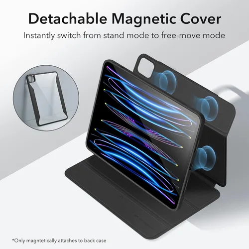 Vista 3 de ESR Funda para iPad Pro de 11 pulgadas (2022/2021/2020/2018, 4ª/3ª/2ª/1ª generación) con soporte para lápiz, cubierta magnética extraíble, soporte