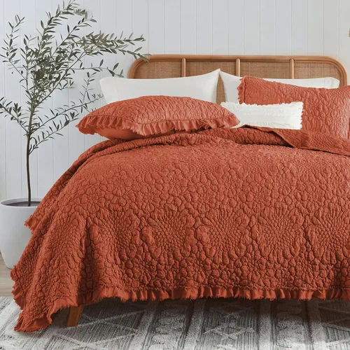 Vista 19 de HORIMOTE HOME Edredón beige con volantes, tamaño individual, microfibra lavada a la piedra, ligera, arrugada, rústica, desgastada, elegante, 2