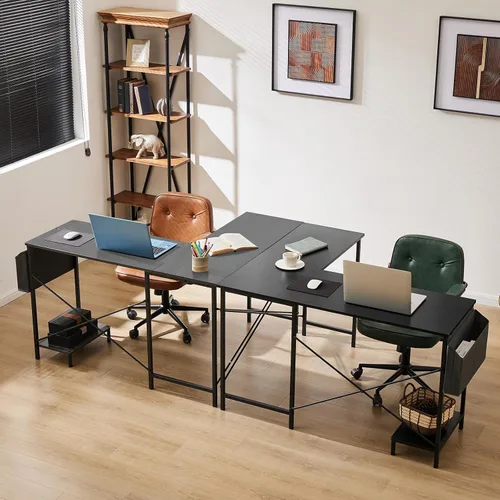 Vista 2 de Sweetcrispy Escritorio en forma de L – Escritorio de computadora, escritorio de esquina, escritorio para juegos, mesa de PC con soporte para CPU