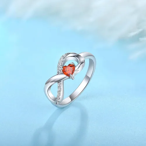 Vista 4 de STARCHENIE Anillo de Promesa Infinita de Plata de Ley 925 con Alas de Ángel y Anillo de Corazón para Mujer Talla 5-10 01-Granate-Enero