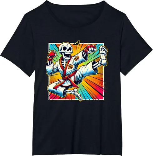 Vista 5 de Halloween Skeleton Karate T-Shirt Negro