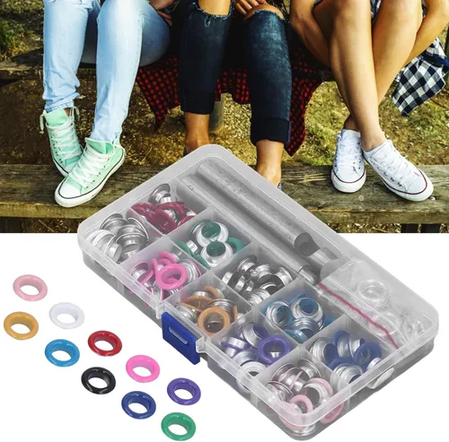 Vista 2 de Kit de ojales multicolor de 0.394 pulgadas (0.394 in), juego de ojales de metal, ojales y ojales con herramienta de instalación para zapatos