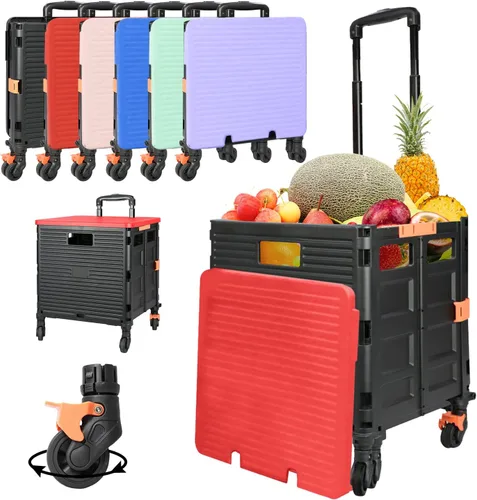 Vista 7 de Carrito plegable con ruedas giratorias, tapa magnética extendida, mango telescópico, ángulo ajustable para transportes, comestibles, oficina Gris
