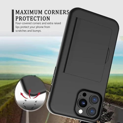 Vista 5 de Funda protectora para iPhone 13 Pro con tarjetero y ranura para tarjeta de crédito, color negro