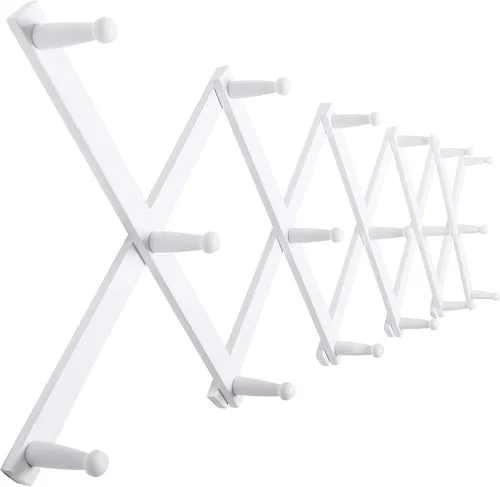 Vista 22 de SKOLOO Perchero de pared para sombreros con 14 ganchos, de madera maciza, moderno, perchero de pared expandible para abrigos, sombreros, bolsos