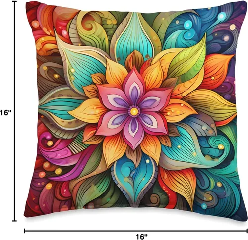 Vista 4 de Boho Flower Designs Groovy - Almohada psicodélica retro con flores de hibisco, 16 x 16 pulgadas, multicolor