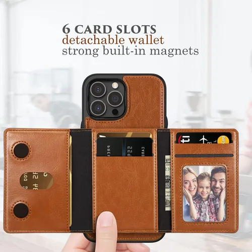 Vista 2 de LOHASIC Funda tipo cartera para iPhone 12 Pro Max, soporte para 6 tarjetas, parte trasera magnética desmontable, compatible con Mag-Safe, funda