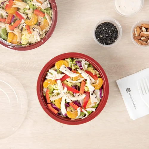 Vista 7 de Restaurantware Tazones de plástico para alimentos de 18 onzas, 200 recipientes desechables con tapa, aptos para Mircowave, sin BPA, cuencos
