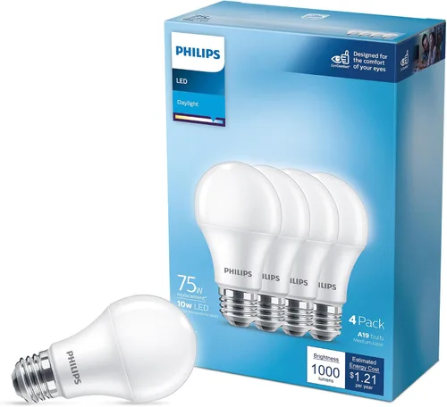 Vista 17 de PHILIPS LED 40W A19 4-Pack Basic Soft White (2700K) 450 Lumen (6.5W = 40W) Frosted Flicker-Free Light Bulbs