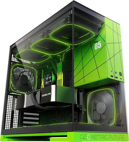 Vista 15 de Geometric Future M5 de vidrio templado semitorre, chasis de juego E-ATX/ATX, acero de 1.2mm, Tipo C, paneles sin herramientas, soporte para radiador