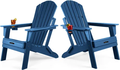 Vista 20 de FUNBERRY Silla plegable Adirondack, sillas de hoguera de HDPE para todo tipo de clima con portavasos para exteriores HDPE All Weather
