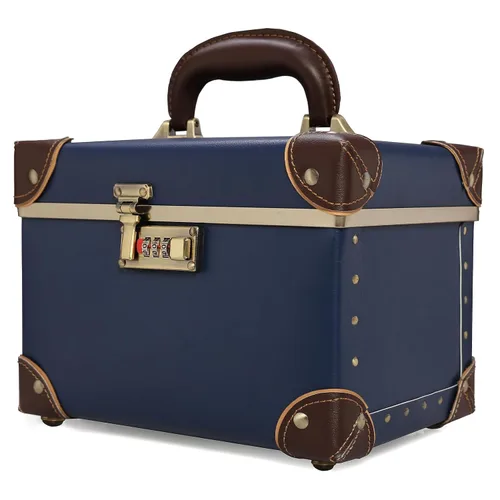 Vista 16 de urecity Estuche de maquillaje vintage de piel artificial, organizador profesional de cosméticos con cerradura de combinación de metal, caja
