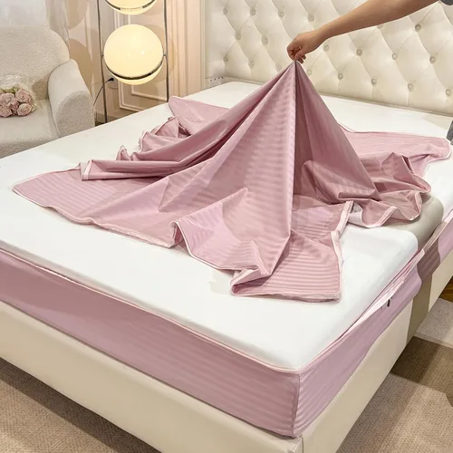 Vista 6 de Protector de colchón con cremallera de 6 lados con 2 fundas de almohada Rosa