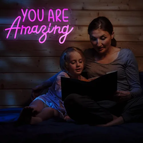 Vista 6 de Hoolerry Letrero de neón con texto en inglés «You Are Amazing Light» para dormitorio, luz LED de neón rosa, para cumpleaños, niñas, fiesta, pared