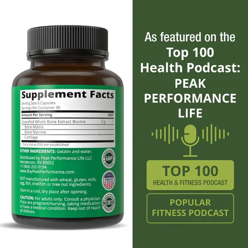 Vista 6 de Peak Performance Suplemento de extracto entero de médula ósea alimentada con hierba 180 cápsulas