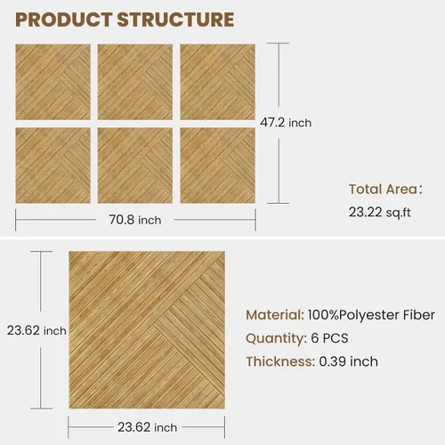 Vista 2 de [Usado] Paneles de pared acústicos, paquete de 6 paneles de pared de tamaño total de 70.8 x 47.2 pulgadas, paneles de pared acústicos decorativos