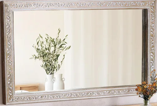 Vista 24 de Espejo de pared, espejo de tocador con marco de madera maciza, espejo de pared decorativo de granja para baño, dormitorio, sala de estar y entrada