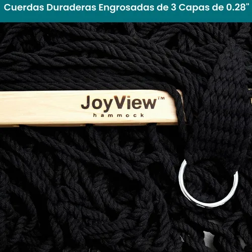Vista 6 de JoyView Hamaca doble de cuerda tradicional, hamaca de algodón tejida a mano con barra separadora de madera dura y almohada, capacidad de 450 libras