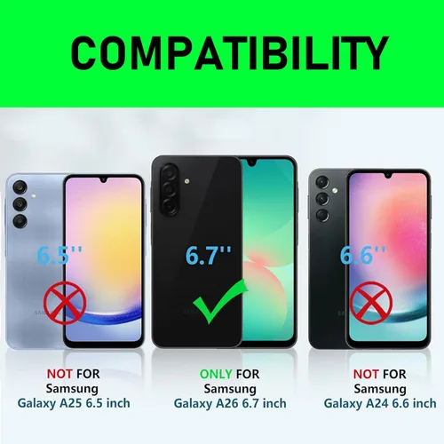 Vista 2 de Funda para Galaxy A26 con cubierta para lente de cámara, protector de pantalla HD, protección contra caídas de grado militar, soporte de anillo