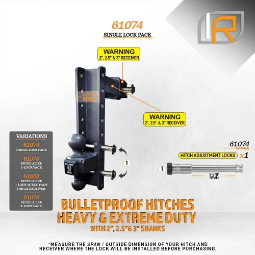 Vista 3 de 61074 Cerradura de enganche para enganches de caída a prueba de balas de 2", 2.5" y 3" - Se adapta solo a soporte de bola ajustable - NO es