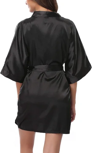 Vista 2 de sunshinemall Bata de fiesta nupcial para mujer, kimono corto de satén para novia y dama de honor, camisón de pijama sedoso