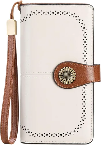 Vista 10 de SENDEFN Billeteras de cuero para mujer, tarjetero de crédito con bloqueo RFID, pulsera de gran capacidad with RFID Blocking, Large Capacity