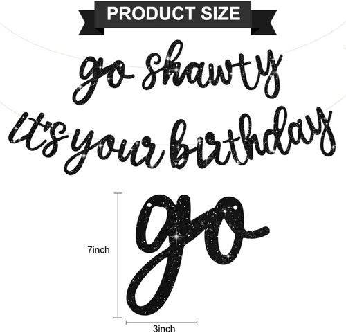 Vista 3 de BEISHIDA Pancarta Black Go Shawty It's Your Birthday de 11.4 pies, SIN BRICOLAJE - Pancarta de Feliz Cumpleaños con Purpurina Tema Hip Hop - Negro