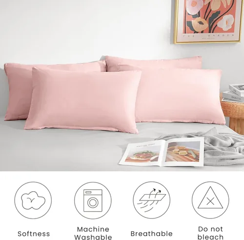 Vista 8 de Mohap Funda de almohada con cremallera, 4 piezas, microfibra cepillada 1800, calidad de hotel, súper suave, no se encoge, no se decolora, color Rosa