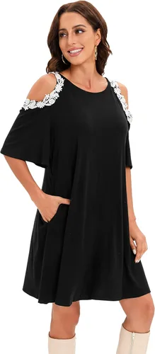 Vista 7 de Aofur Summer Cotton Lace Dress Ladies 2023 Cold Sleeve Casual Plus Size S-XXXL Sundress Women Solid Elegant Party Dress