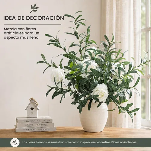 Vista 6 de FiveSeasonStuff Ramas de hoja de olivo artificial de 30.3 pulgadas, 6 tallos para jarrones Hojas verdes - Sin aceitunas